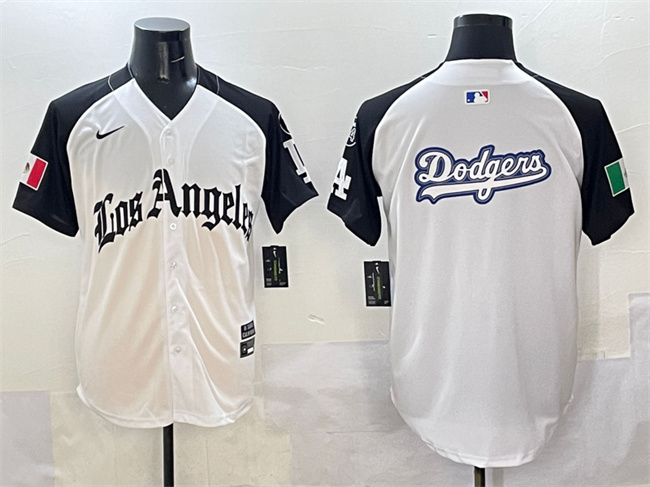 Men's White/Black Los Angeles Dodgers Team Big Logo Mexico 2025 LA Gothic Style With Fernando Patch Vapor Premier Limited Stitched Baseball Jersey